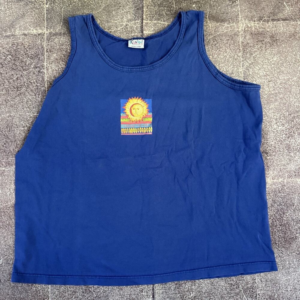 Women's Vintage 90's Kantoo Sunshine Surf Board Art Blue Tank Top T Shirt Sz XL